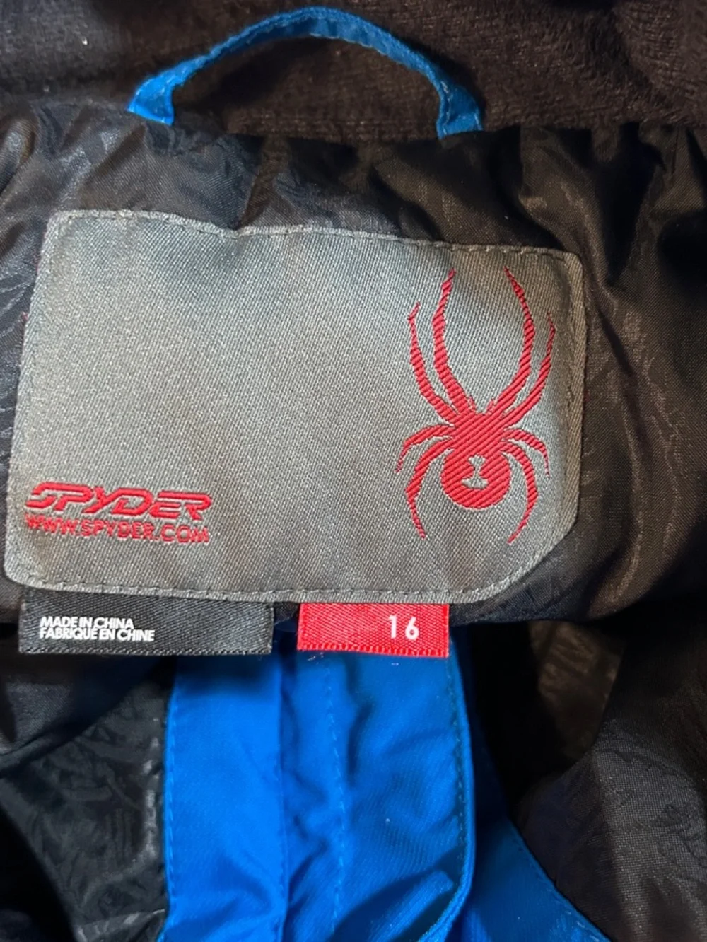 Spyder Boys Blue Black Insulated Ski Jacket Winter Coat Size 16